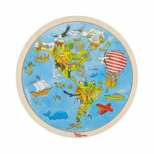 Puzzle circular din lemn - Descoperă lumea cu Peggy Diggledey