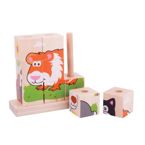 Jucaresti - Puzzle din 9 cuburi stivuibile de lemn - animale de companie
