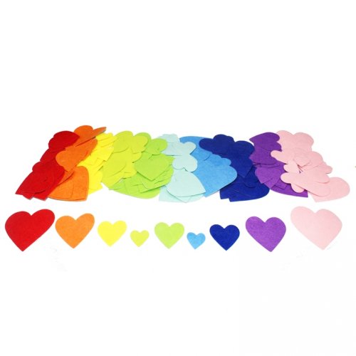 Set de 150 de inimi colorate din fetru autoadeziv - intre 25 - 7 cm