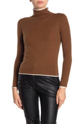 Imbracaminte Femei M Magaschoni Cashmere Turtleneck Pullover DEEP SADDLE W WHITE TIPPING