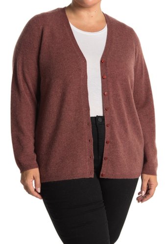 Imbracaminte Femei M Magaschoni V-Neck Button Front Cashmere Cardigan Plus Size RUSTED HEATHER