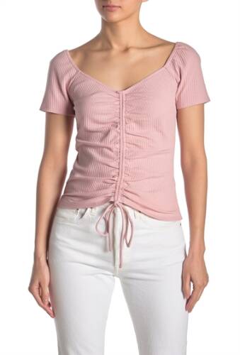Imbracaminte Femei Sugarlips Del Rey Short Sleeve Front Cinched Ribbed Top BLUSH