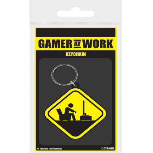 Breloc cauciuc Gamer At Work Caution Sign 6 cm