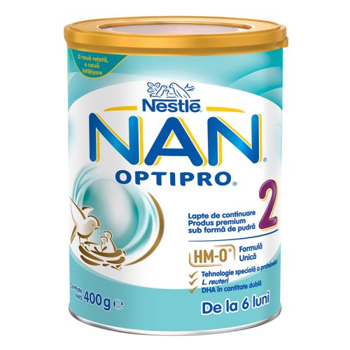 Lapte praf Nan 2 Optipro Premium, incepand de la 6 luni, 400 g, Nestle