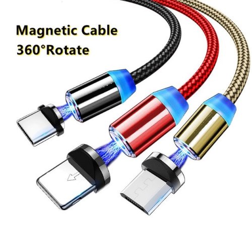 Cablu de incarcare 3in1 magnetic cu mufa lightning, micro-USB si type C