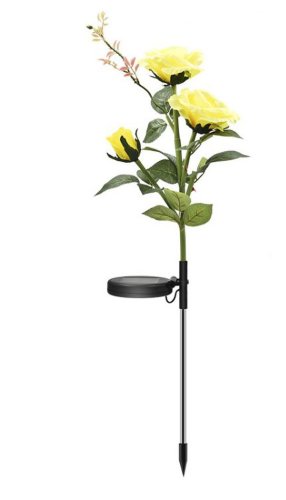 Lampi solare decorative de gradina tip floare de trandafir galben set de 4 buc