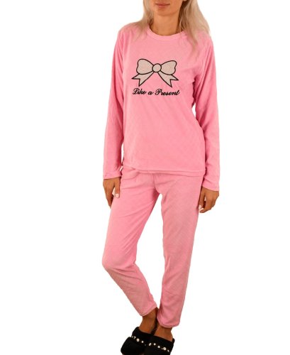 Pijama roz galbena cu fundite- cod 44614