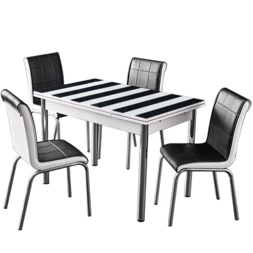 Set masa, extensibila, desen zebra 110x70 cu 4 scaune negre