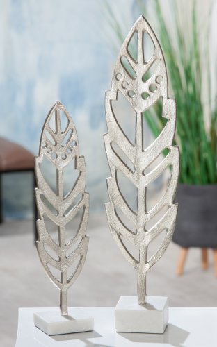 Decoratiune Feather , Aluminiu, Argintiu, 12x48x10 cm