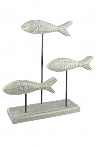 Decoratiune Fishes, Lemn, Alb Crem, 31x23x8 cm