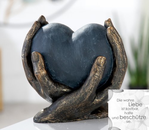 Decoratiune Heart in hands, Rasina, Negru Albastru, 15x15x10 cm