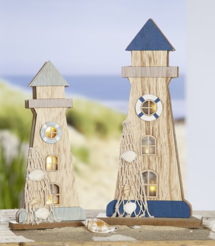 Decoratiune Lighthouse, MDF, albastru maro, 16x31x5 cm