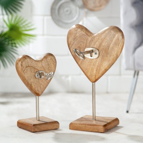 Gilde - Decoratiune wood heart with key, lemn, maro argintiu, 19x34x19 cm