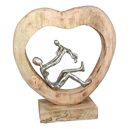 Figurina child love, aluminiu lemn, argintiu maro, 9x27x30 cm