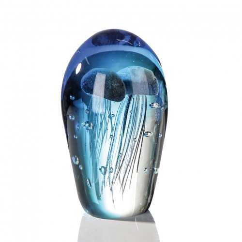 Figurina jellyfish, sticla, albastru transparent, 22x12 cm