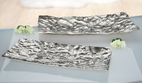 Platou decorativ Arrugada, aluminiu, argintiu, 55x5x31 cm
