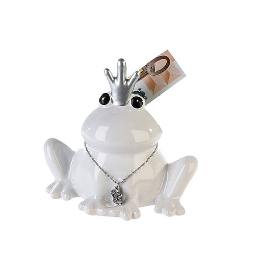 Pusculita King of frog, ceramica, alb argintiu, 14 cm