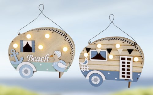 Set 2 decoratiuni Campers, lemn, albastru maro, 22x17x8 cm