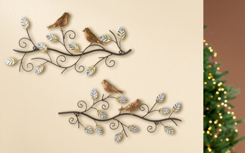 Set 2 decoratiuni de perete BIRDS, metal, 49X24 cm (X2)