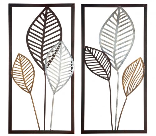 Gilde - Set 2 decoratiuni de perete leaves, metal, 40 x 2 x 80 cm