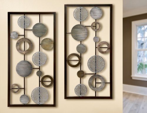 Set 2 decoratiuni de perete PLATES RINGS, metal, 80 x 2 x 40 cm