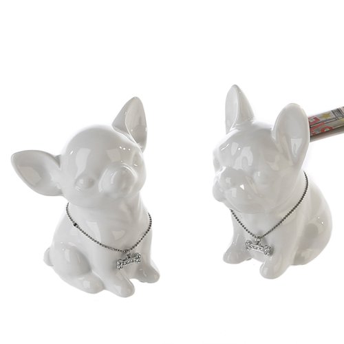 Set 2 pusculite Mini dog, ceramica, alb, 10x13 cm