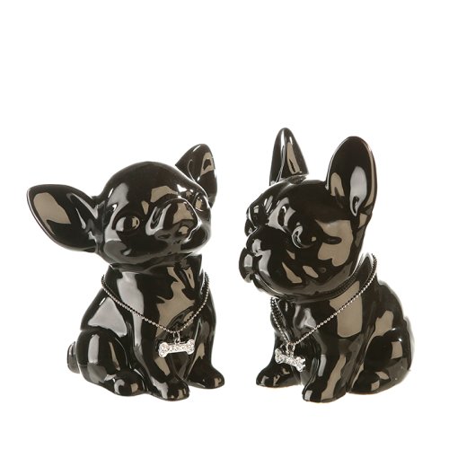 Set 2 pusculite Mini dog, ceramica, negru, 10x13 cm