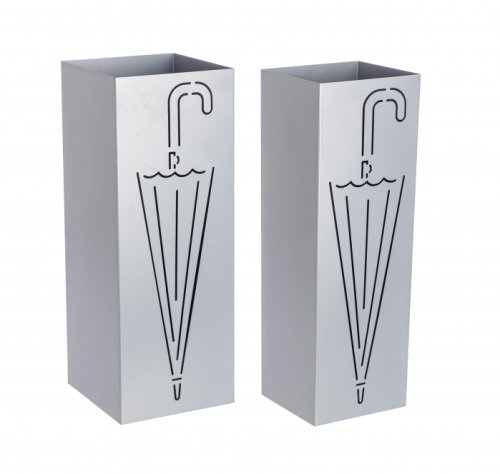 Set 2 suporturi de umbrela Drizzle, Metal, Argintiu, 15.5 18x15.5 18x49 49 cm