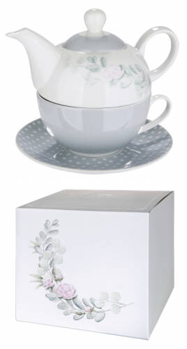 Gilde - Set ceainic cu ceasca botanic chic, portelan, 15x16 cm