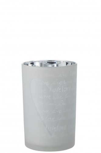 Jolipa - Suport lumanare love, sticla, alb, 12x12x18 cm