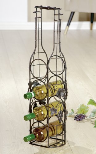 Gilde - Suport pentru 4 sticle vin, metal, maro, 21x15.5x72 cm