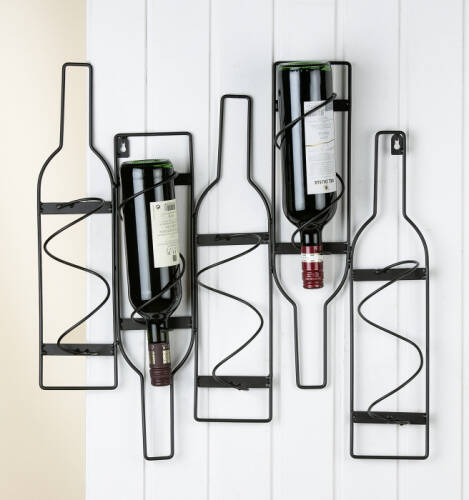 Suport suspendat pentru 5 sticle vin, metal, negru, 56x10x55 cm