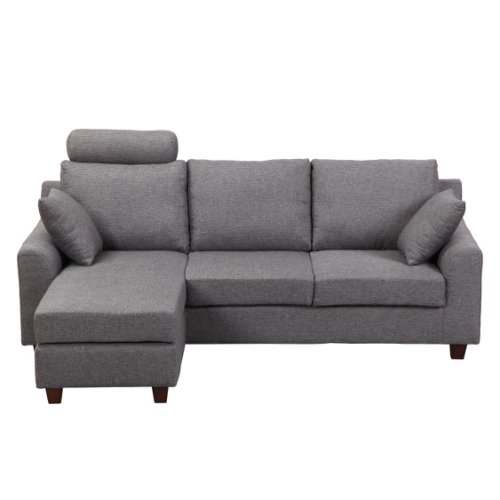 Homcom canapea 3 locuri cu taburet si perna in tesatura de lin, gri inchis, 194x80x86cm