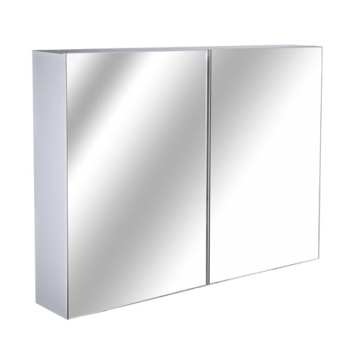 Homcom dulapior de baie cu oglinda si 3 rafturi din mdf alb 80 x 60 x 15cm