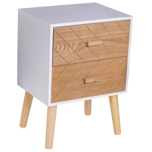 Homcom dulapior in lemn 2 sertare stil nordic, alb si lemn, 40x30x55,5cm