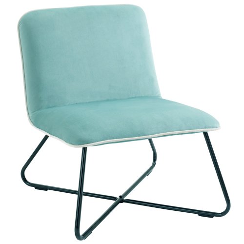 Homcom fotoliu din catifea stil nordic fara cotiere, scaun fotoliu de camera cu baza metalica incrucisata, 55x69x68cm, verde