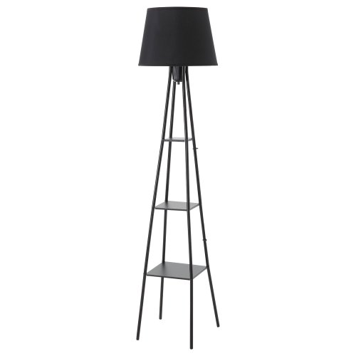 HOMCOM Lampa de Podea Design cu 3 Rafturi si Intrerupator cu Pedala, Dulie E27 si Structura din Metal, 35x35x173cm, Negru