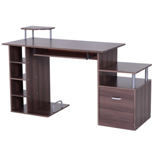 Homcom masă de birou pentru calculator masă pc din lemn maro Închis efect lemn, 152x60x80cm