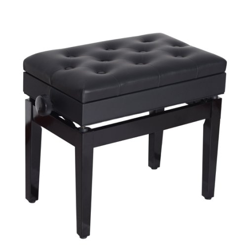 Homcom scaun băncuță pentru pian cu compartiment depozitare, înălțime reglabilă 54.5x33x48-58cm, negru,