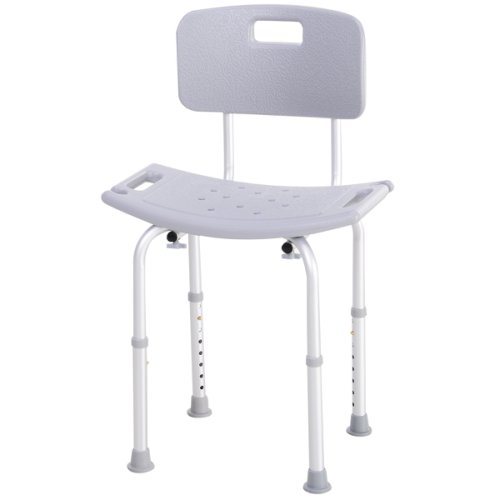 Homcom scaun de dus din aluminiu si plastic, inaltime reglabila 8 niveluri 71-78.5cm picioruse antiderapante