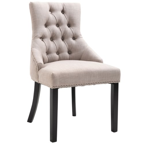 Homcom scaun pentru pranz eleganta captusita invelis din lin cu nasturi matlasati gri