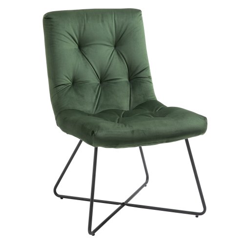 Homcom scaun pentru sufragerie modern si captusit din metal negru si tesatura verde
