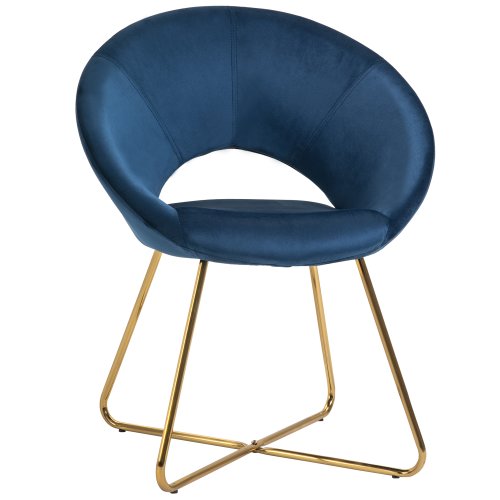 Homcom scaun tapitat din velluto albastra cu picioare metalice, fotoliu pentru dormitor, camera de zi si birou, 68x54x84cm