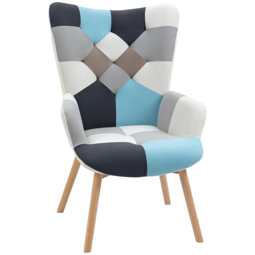 Homcom scaune decorative cu scaun tapisat, fotoliu cu brat capitonat pentru dormitor, scaun cu spatar capitonat cu picioare din lemn masiv