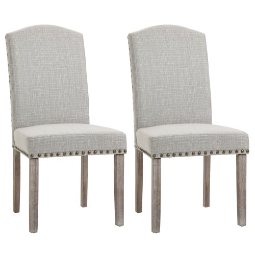 Homcom set 2 scaune captusite stil classic pentru living si sufragerie gri deschis