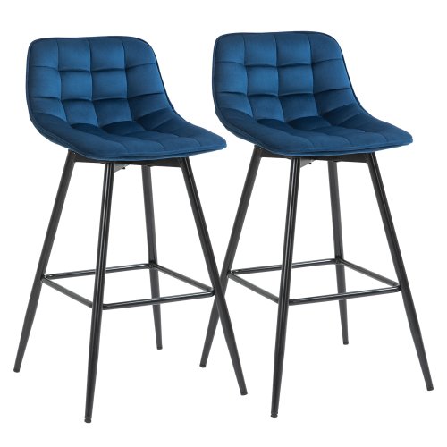 Homcom set 2 scaune de bar captusite stil nordic catifea albastru