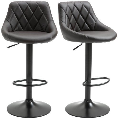 Homcom set 2 scaune de bar cu inaltime reglabila, spatar suport pentru picioare din piele pu, maro 46.5x48x84.5-106.5cm