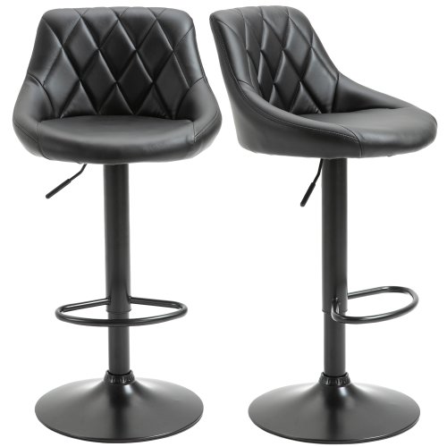 Homcom set 2 scaune de bar cu inaltime reglabila, spatar suport pentru picioare din piele pu, negru 46.5x48x84.5-106.5cm