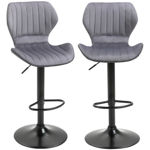 Homcom set 2 scaune de bar cu inaltime reglabila, spatar suport pentru picioare efect catifea, negru 47x51.5x91.5-113.5cm