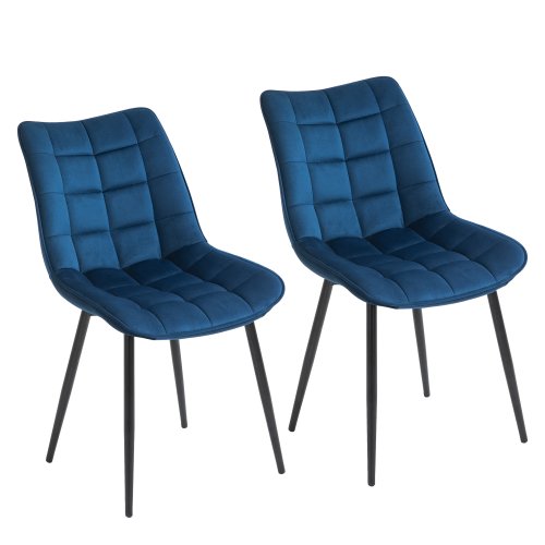 Homcom set 2 scaune moderne captusite pentru sufragerie stil nordic catifea albastru